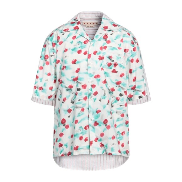 MARNI Shirt Mens Size 52 White Blue Button Up Raw Hem Abstract REVERIE $795
